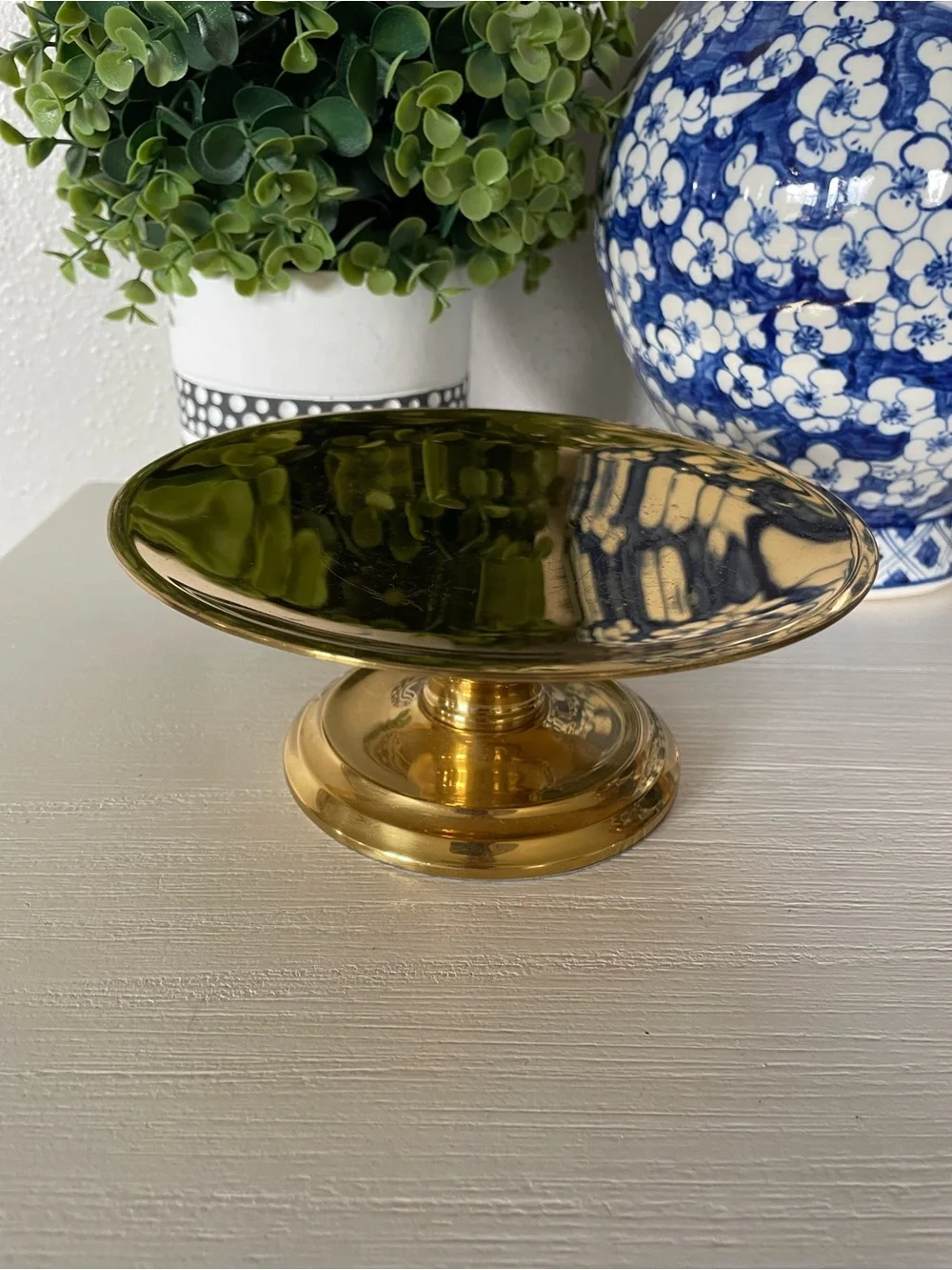 Partylite Round Candle Stand Gold Brass 3 Wick Candle Holder Heavy 7”x3”